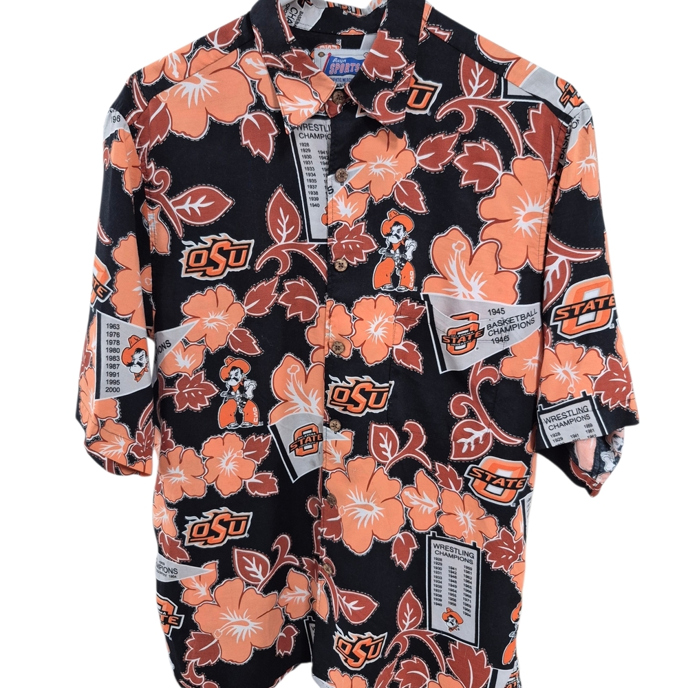 Reyn Spooner Sports Oklahoma State University OSU Cowboys Hawaiian Shirt Medium